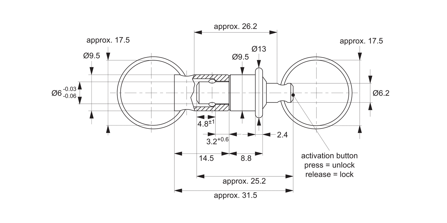 QR1820 Ball Lock Pins - Single Acting - Key Ring