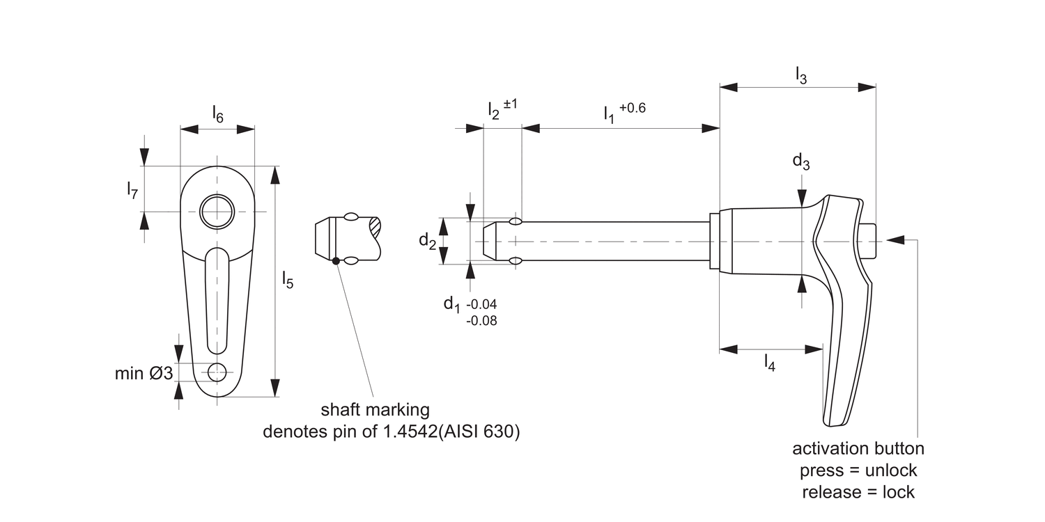 QR1104 Ball Lock Pins - Single Acting - L-Handle