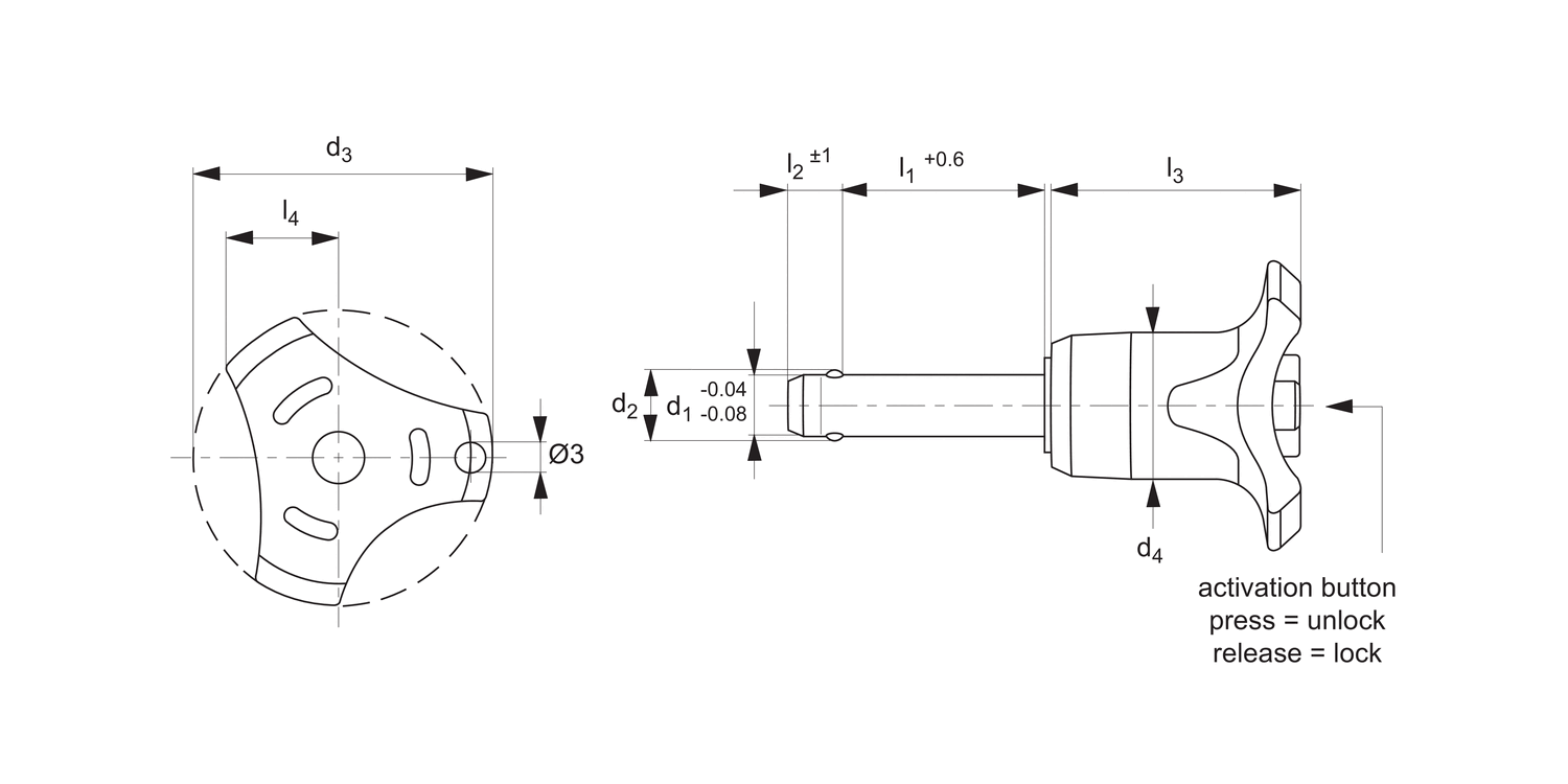 QR1714 Ball Lock Pins - Single Acting - Grey Plastic Handle