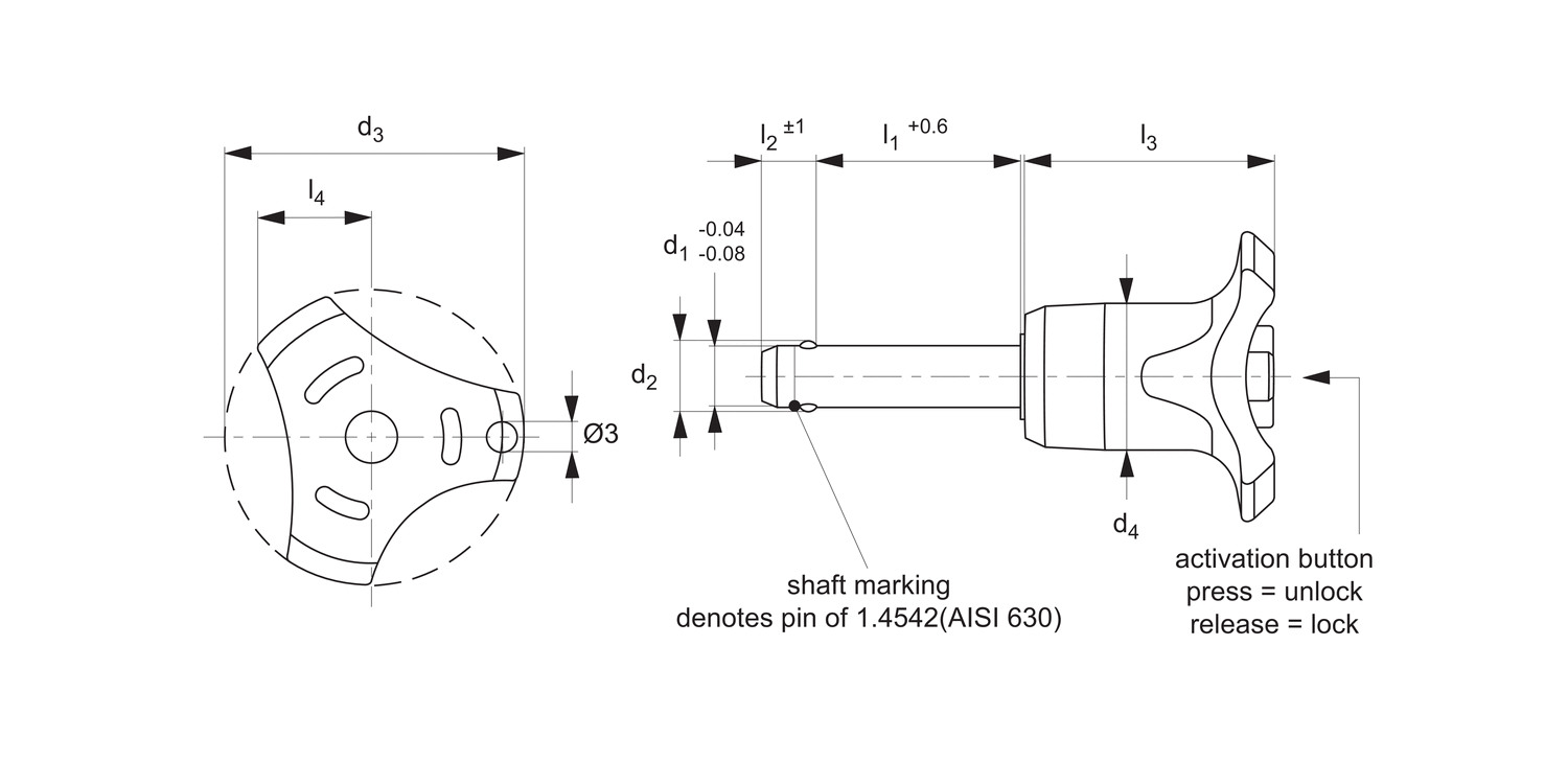 QR1706 Ball Lock Pins - Single Acting - Black Plastic Handle