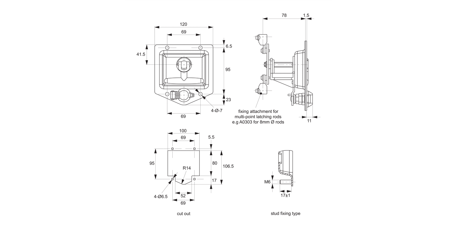 PL0580 Cam Latch - Flush T-handle - Rod Control