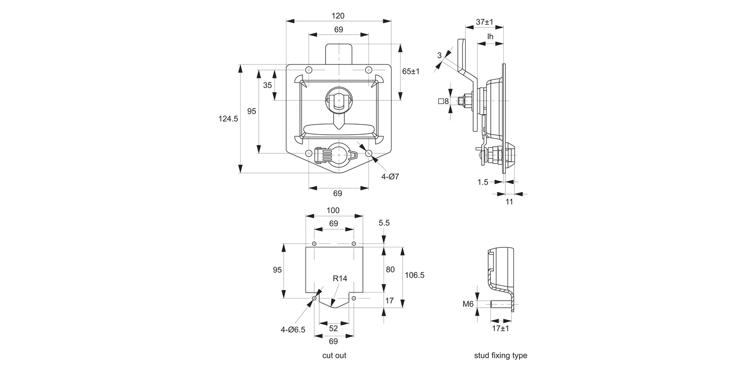 PL0585 Cam Latch - Flush T-handle