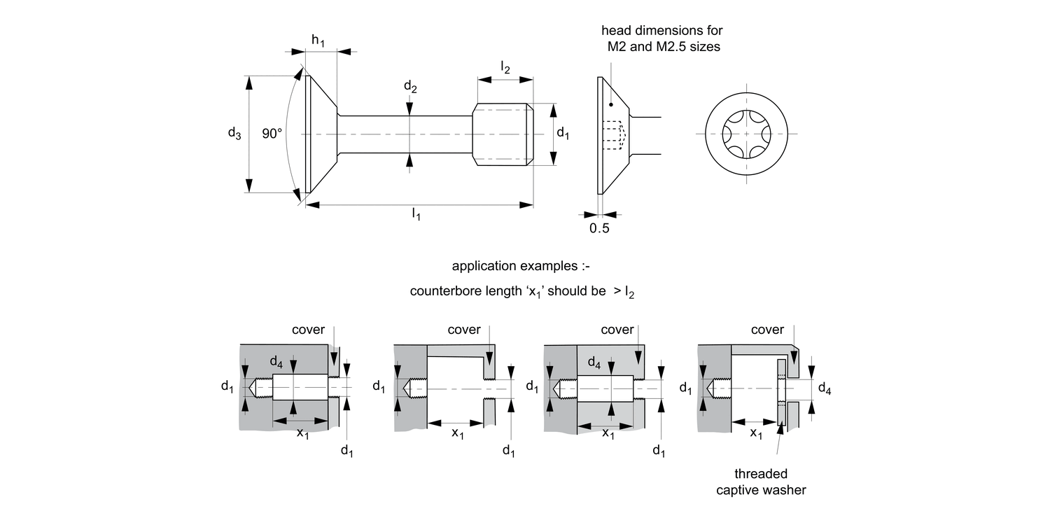 T0153.TX Captive Screws - Countersunk
