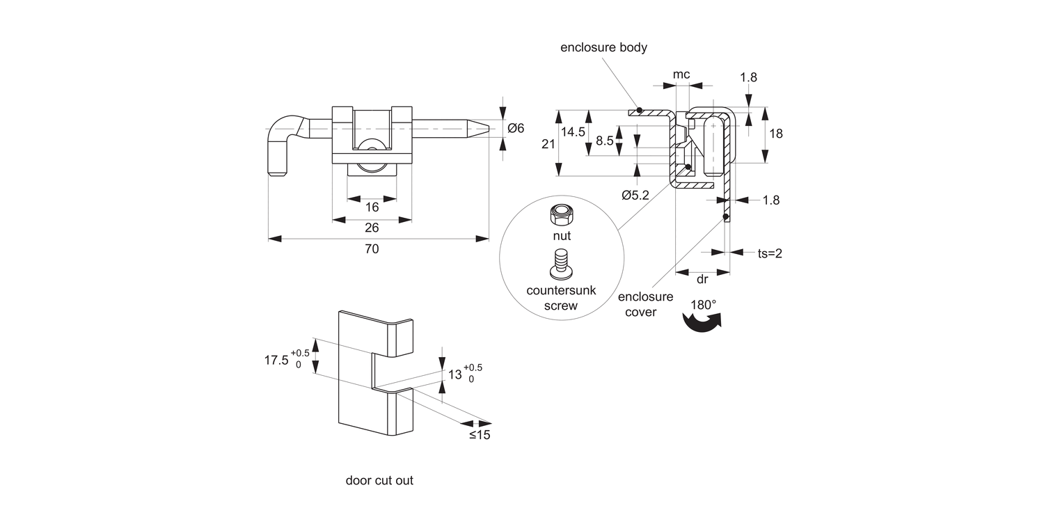 HH0420 Corner Hinge - 17mm Door Return